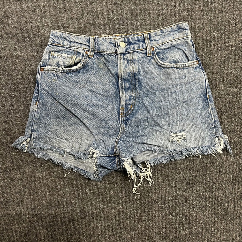 Free People Shorts Womens Size 28 Blue Organic Cotton Distressed Denim High Rise